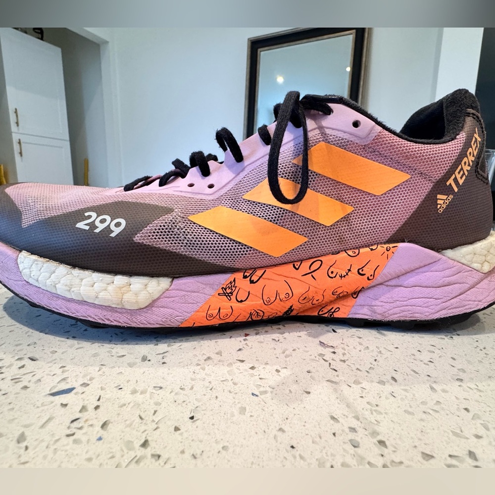 Size 12 men - Adidas Terrex Agravic Ultra Trail shoes - breast cancer awareness